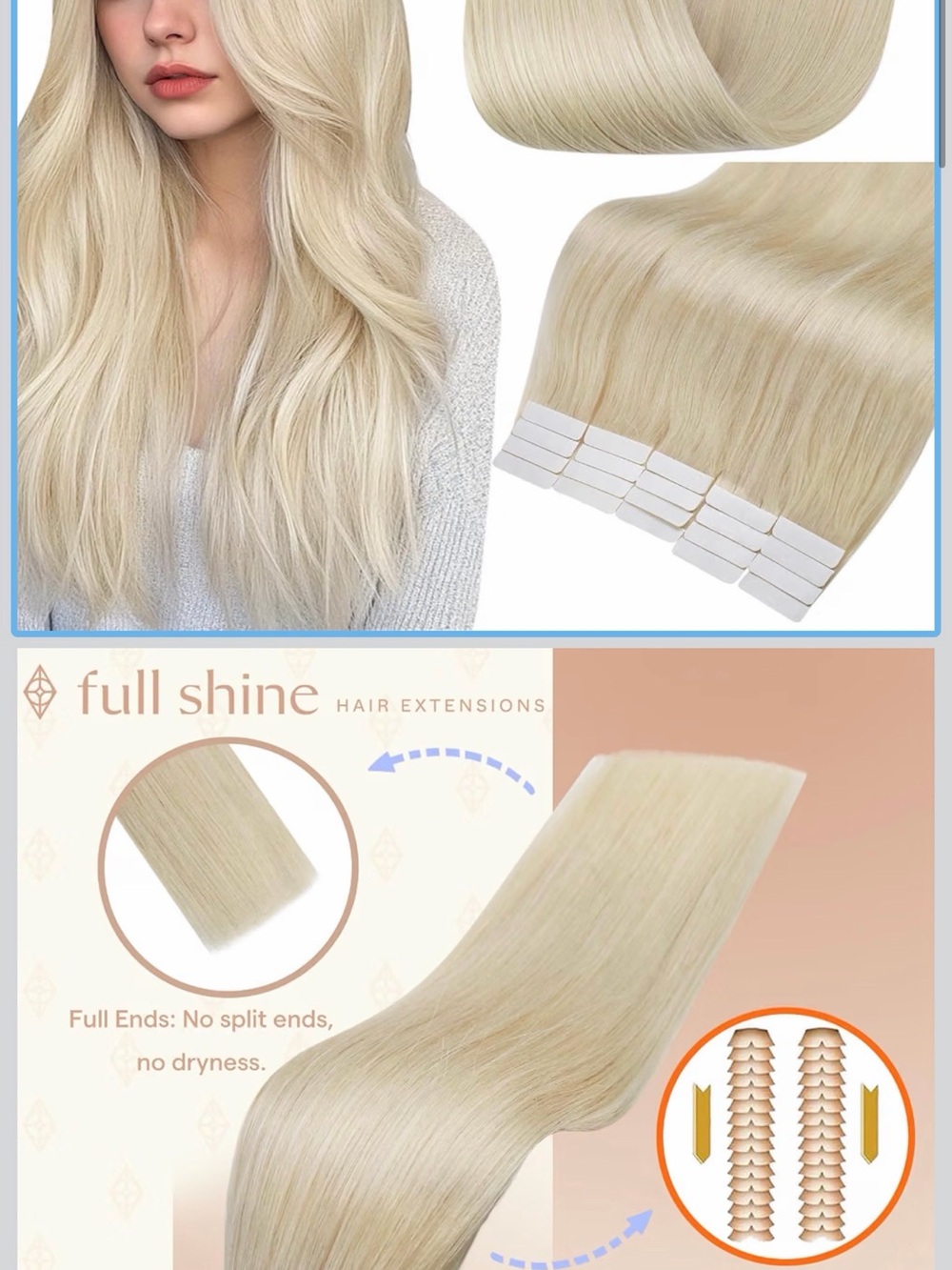 Blonde Tape-In Hair Extensions - Platinum Blonde 18”